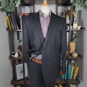 Lauren Ralph Lauren Men's Sport Coat Blazer Two Button Black Striped Wool Sz 43R
